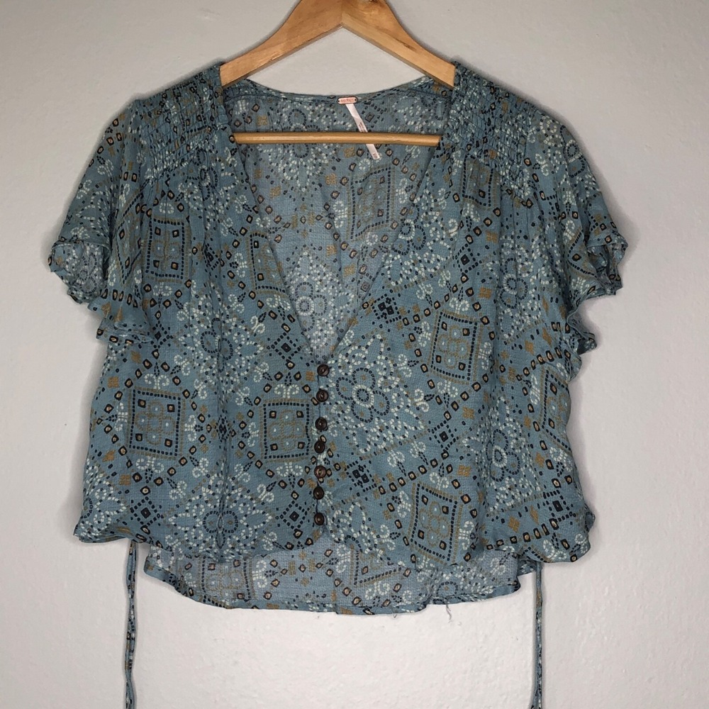 Free People Floral‎ Crop Top Wide Leg Pants Set Green